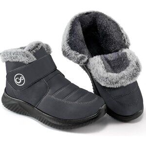 Women Grey Snow Boots Waterproof Fur Lined Warm Winter Non-Slip Booties